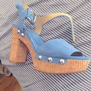 Light blue suede Michael kors 3 inch cork heels